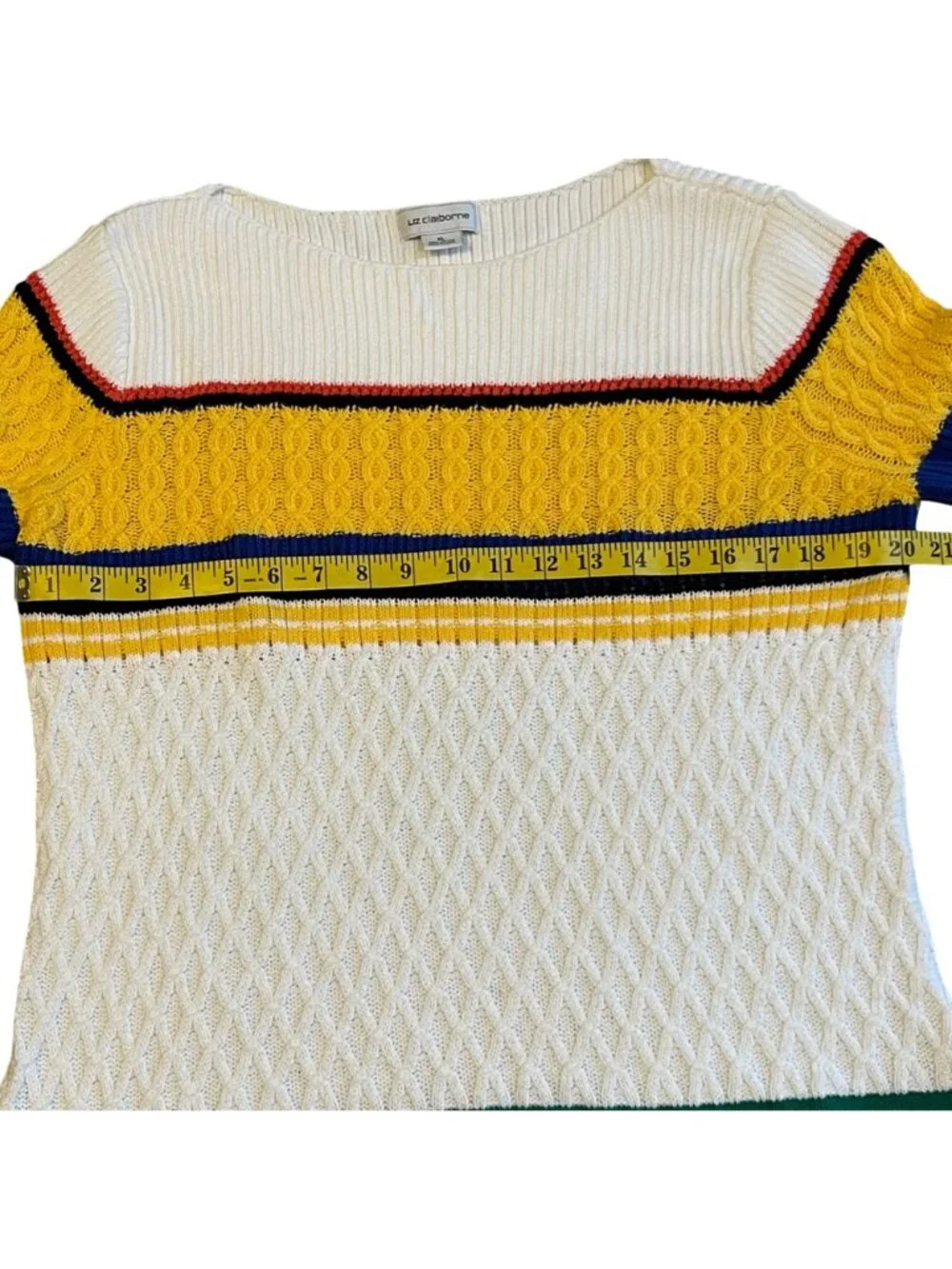 Vintage Liz Claiborne Women's XL Sweater Striped Cable Knit Preppy Chunky 90s
